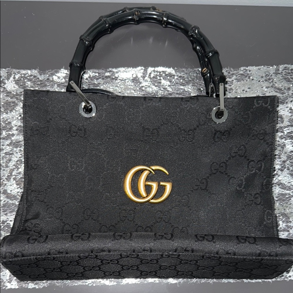 Gucci Black Mini Tote Bag with Gold Logo